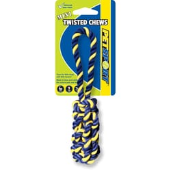 Petsport Twisted Chews Blue/Yellow Cotton Mini Braided Knot Bumper Tug Toy Mini 1 pc