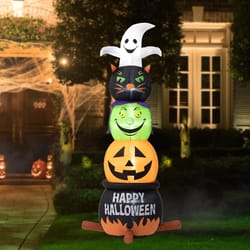 Glitzhome Warm White 8 ft. LED Stacked Ghost, Black Cat, Witch and Pumpkin Inflatable