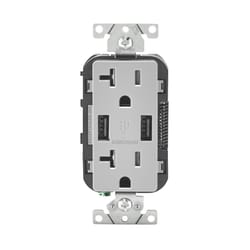 Leviton Decora 20 amps 125 V Gray Outlet and USB Charger 5-20R 1 pk