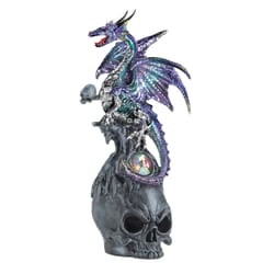 Dragon Crest 10 in. H X 4.25 in. L Mystical Dragon and Skull Poly Resin Decorative Figurine
