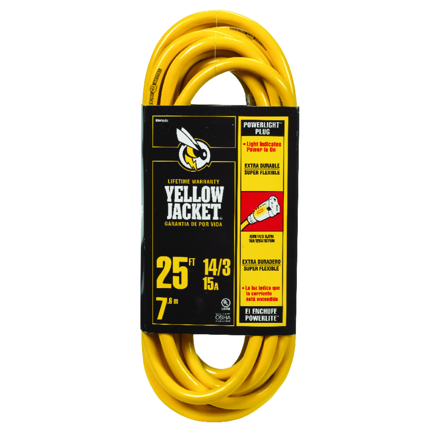 Photos - Surge Protector / Extension Lead Yellow Jacket Outdoor 25 ft. L Yellow Extension Cord 14/3 SJTW 2886AC