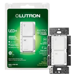 Lutron Maestro White 250 W Fan/LED Dimmer Switch 1 pk