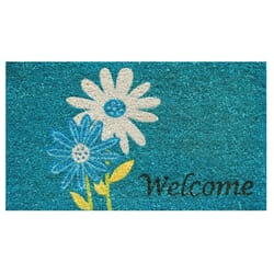 Home & More 1.42 W X 2.42 L Blue Daisy Welcome Coir Door Mat