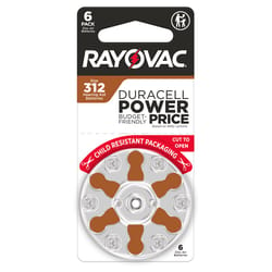 Rayovac Zinc Air 312 1.45 V Hearing Aid Battery 6 pk