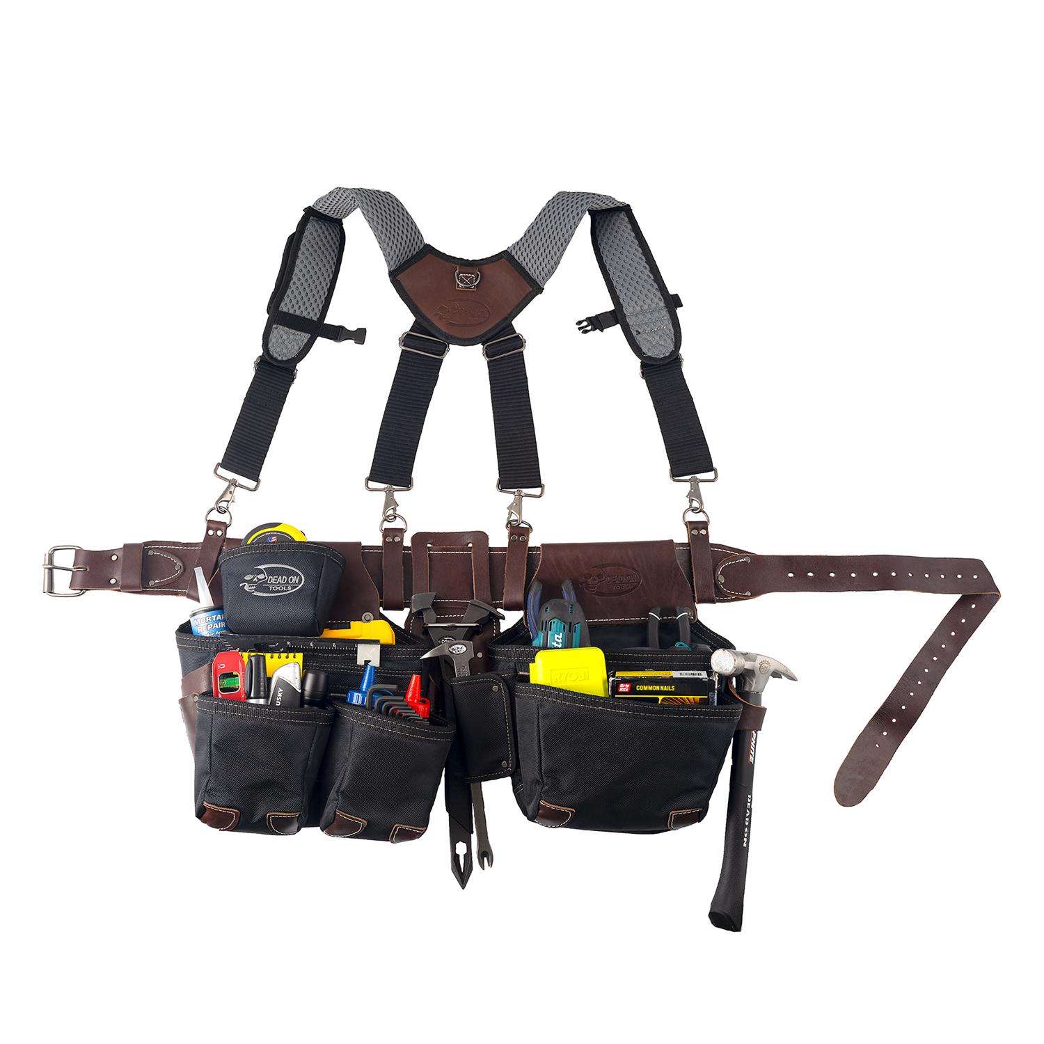 Dead On 19 pocket Leather Tool Belt with Suspenders Multicolored 54 in.