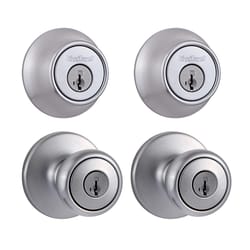 Kwikset Tylo Satin Chrome Deadbolt and Entry Door Knob 1-3/4 in.