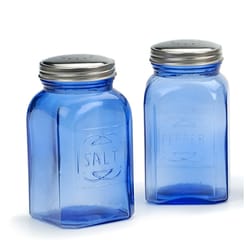 RSVP International Endurance Blue Glass/Stainless Steel Salt/Pepper Shakers 8 oz