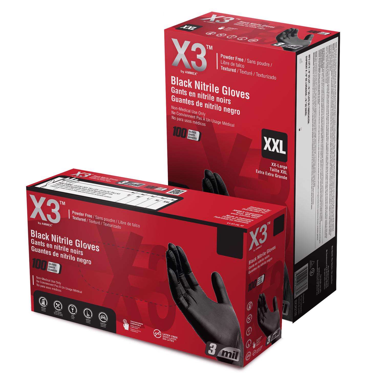 X3 Nitrile Disposable Gloves XLarge Black Powder Free 100 pk Ace Hardware