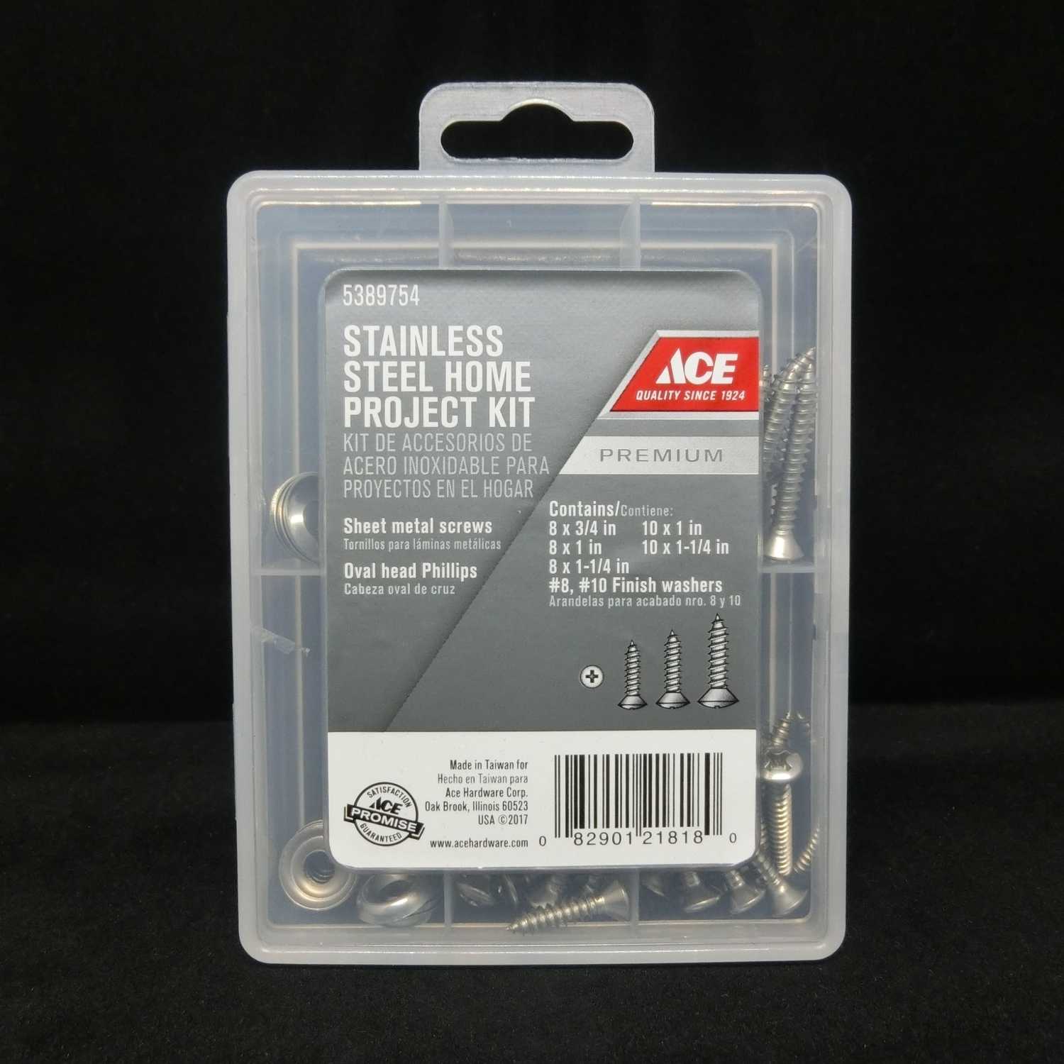 Ace 3/4 11/4 in. L x 8 10 Sizes Phillips Oval Head Stainless Steel Sheet Metal Screw Kit