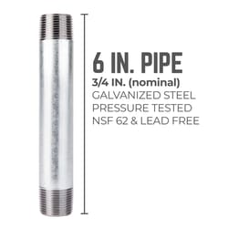 STZ Industries 3/4 in. MIP each X 3/4 in. D MIP in. Galvanized Steel 6 in. L Nipple