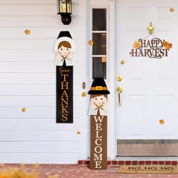 Glitzhome 42 in. Thanksgiving Pilgrim Couple Porch Signs