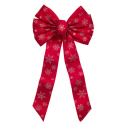 Holiday Trims Red/Silver Fancy Glitter Christmas Bow 12 in.