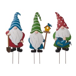Glitzhome Multicolored Metal 36 in. H X 13.5 in. L X 1.5 in. W Gnome Yard Stake Set