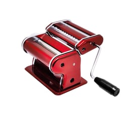 Fantes Red Stainless Steel/Wood Pasta Machine with Double Pasta Cutter