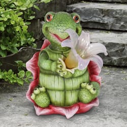 Exhart Multicolored Resin 8.5 in. H X 7.5 in. L X 5.5 in. W Turtle with LED Flower Statue