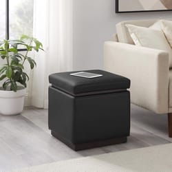 Linon Home Decor Stella Black Faux Leather Modern Ottoman 1 pk