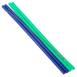 Chef Craft Green/Blue Silicone Straws with Brush