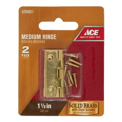 Ace 1-1/2 in. W X 1 in. L Polished Brass Brass Medium Hinge 2 pk