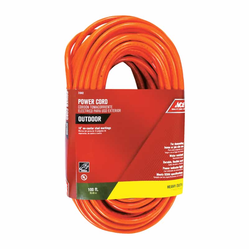 Ace Indoor and Outdoor 100 ft. L Orange Extension Cord 12