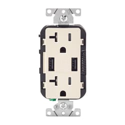 Leviton Decora 20 amps 125 V Light Almond Outlet and USB Charger 5-20R 1 pk