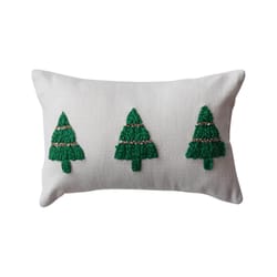 Creative Co-Op Natural/Green Christmas Trees Pillow 9 in.