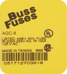 Bussmann 8 amps Fast Acting Glass Fuse 5 pk