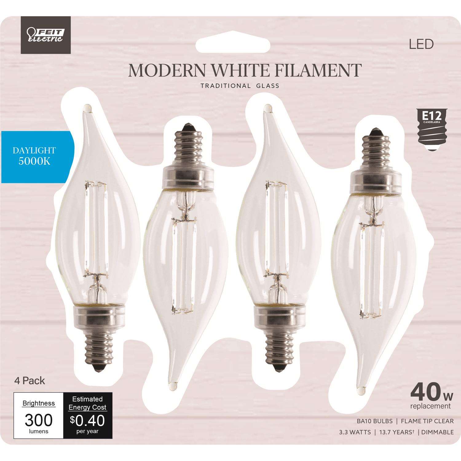 Feit Electric BA10 E12 (Candelabra) Filament LED Bulb Daylight 40 Watt