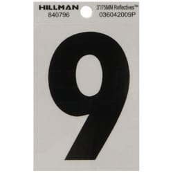 HILLMAN 3 in. Reflective Black Vinyl Self-Adhesive Number 9 1 pc