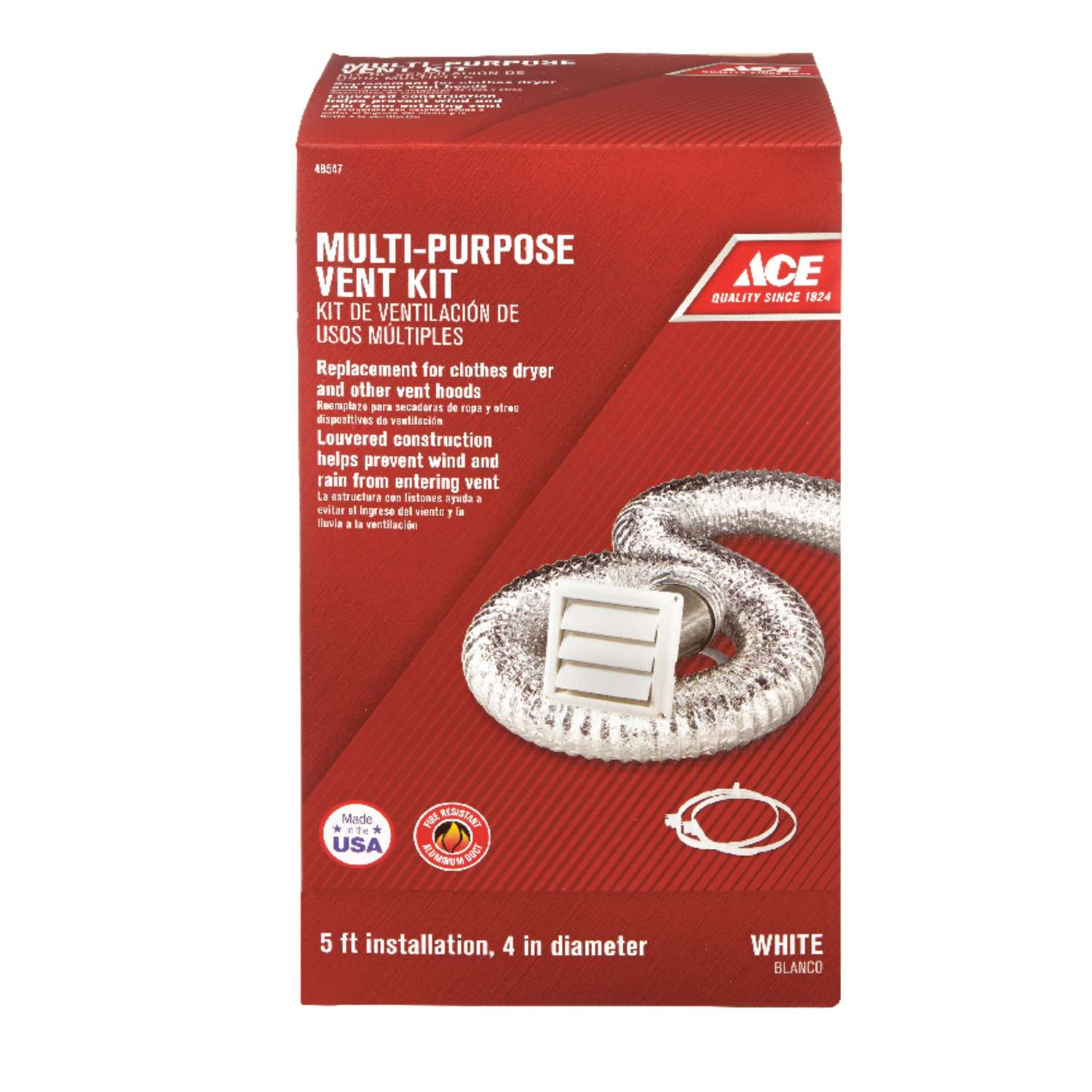 Ace 4 in. W X 4 in. L White Plastic Dryer Vent Kit Ace Hardware
