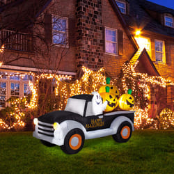 Glitzhome Warm White 57.95 in. LED Prelit Truck with Jack-O-Lantern Pumpkins Halloween Decor