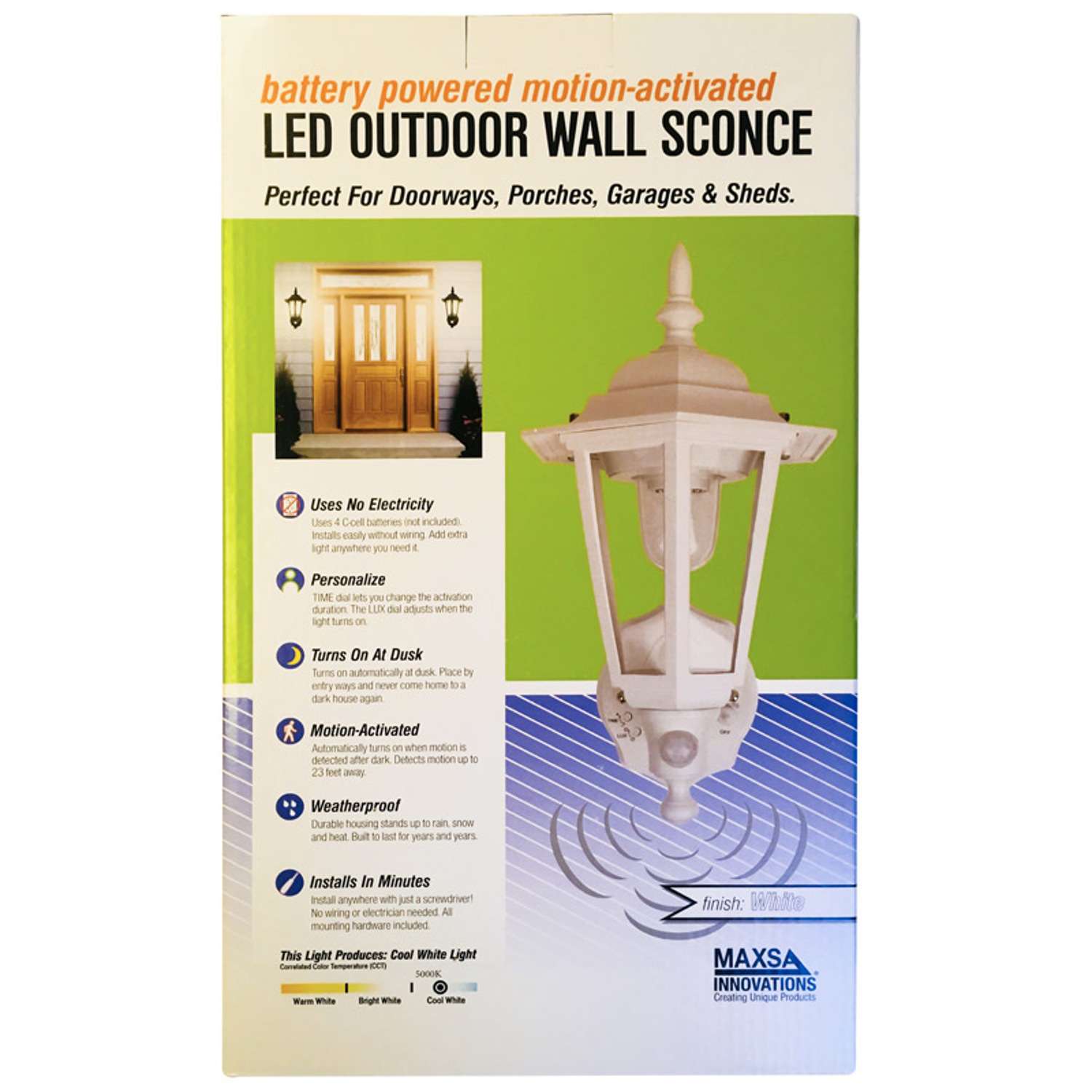 MAXSA Innovations MotionSensing LED White Outdoor Light Fixture