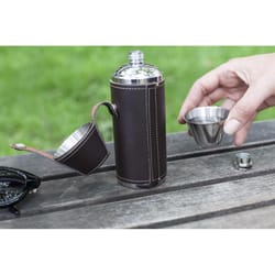 Kikkerland Design 8 oz Leather/Stainless Steel Camping Flask Set