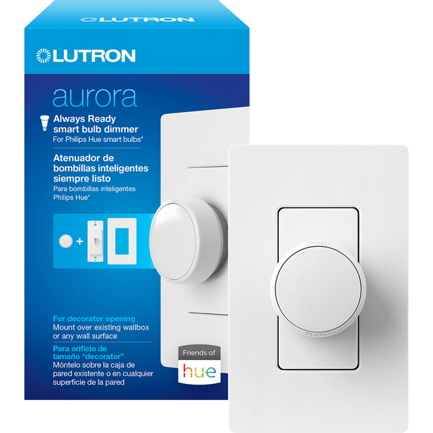 Photos - Household Switch Lutron Aurora White Paddle Smart-Enabled Dimmer 1 pk Z3-1BRL-PKGD-WH 