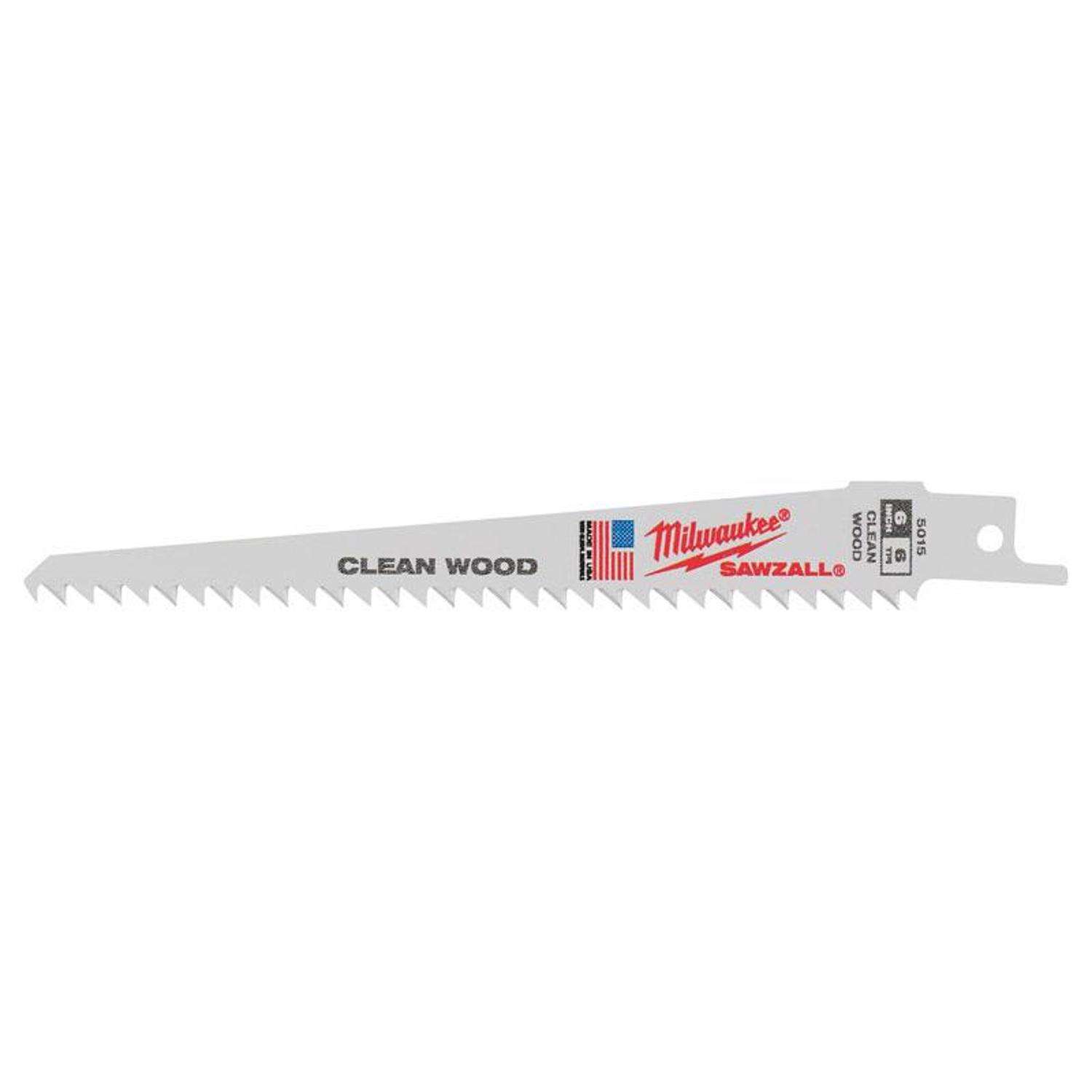 Milwaukee Sawzall 6 in. BiMetal Clean wood cutter Reciprocating Saw Blade 6 TPI 5 pk Ace Hardware