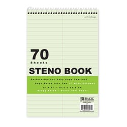 Bazic Products 6 in. W X 9 in. L Gregg Ruled Top-Spiral Green Steno Book