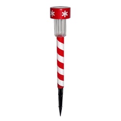 Alpine LED Cool White 14 in. Solar Powered Lighted Candy Cane Stake Pathway Decor