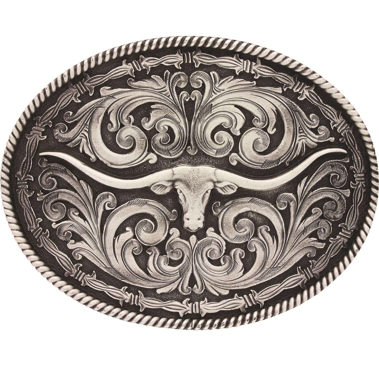 Montana Silversmiths Antiqued Silver Longhorn Belt Buckle Brass 1