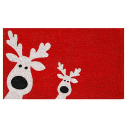 Home & More 1.42 W X 2.42 L Red Peeking Reindeer Coir Door Mat