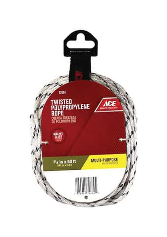 Ace 3/16 in. D X 50 ft. L White Twisted Poly Rope - Ace Hardware