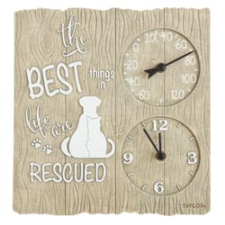 Taylor Pet Rescue Clock/Thermometer Polyresin Gray 14 in.
