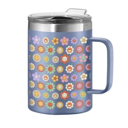 OGGI 14 fl. oz. Blue BPA Free Happy Flowers Thermal Travel Mug