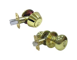 Faultless Mushroom Polished Brass Entry Knob and Single Cylinder Deadbolt Right or Left Handed