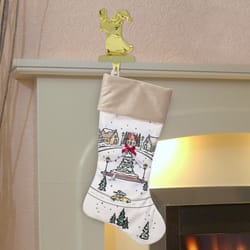 Dyno White/Warm Gray Tree Village Christmas Stocking 20 in.