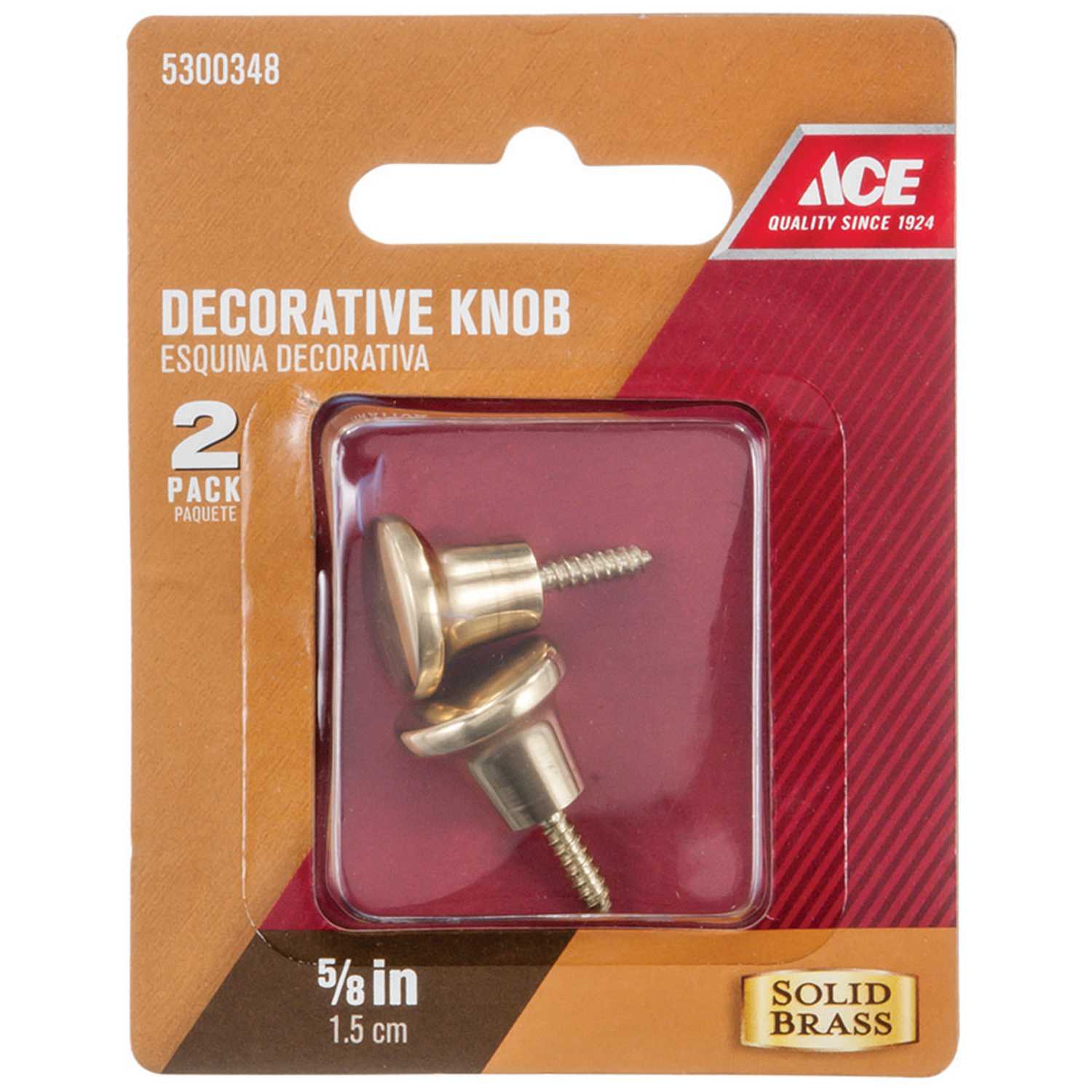 Ace Decorative Round Furniture Knob 5/8 in. Dia. 1 in. Brass 2 pk Ace