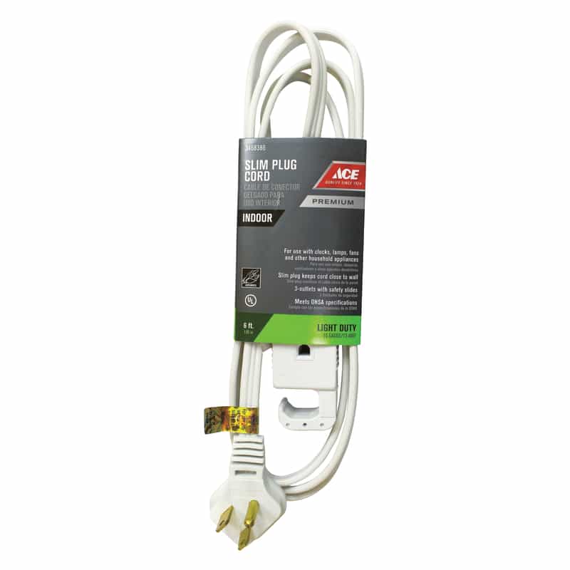 Ace Indoor 6 ft. L White Extension Cord 16/3 SPT3 Ace