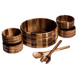 Kalmar Home Natural Acacia Wood Salad Bowl with Servers 7 pc