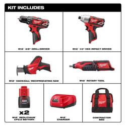 Milwaukee M12 Cordless Brushed 4 Tool Combo Kit