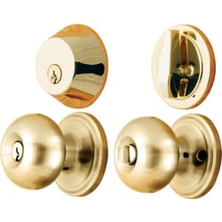 Ace Colonial Polished Brass Deadbolt and Entry Door Knob 1-3/4 in.