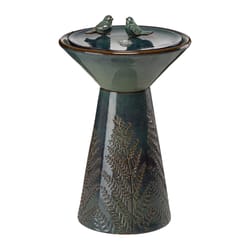 Glitzhome Ceramic Turquoise 27.5 in. H Two Birds Embossed Plant Pedestal Fountain