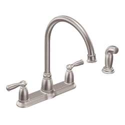 Moen Banbury Two Handle Stainless Steel Kitchen Faucet Side Sprayer Included
